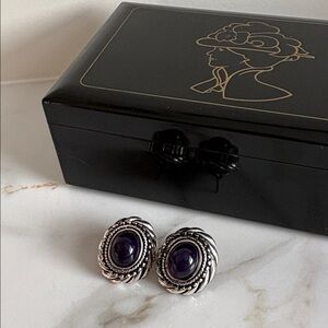 Avon Y2K Amethyst Cabochon Earrings Vintage Style Silver Statement Studs NIB 181